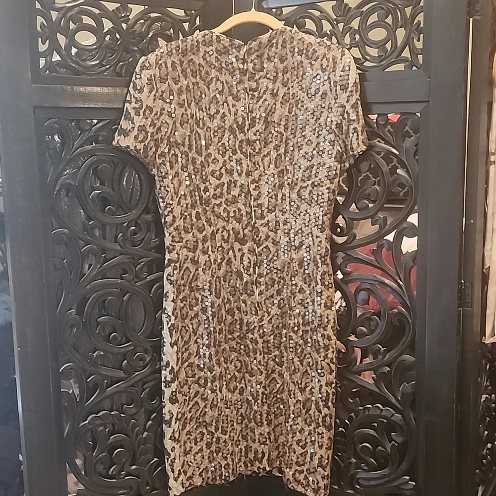 🔥Chetta B for Bergdorf Goodman Leopard Sequin Dress Size 8 EUC 🐆 - Picture 7 of 13